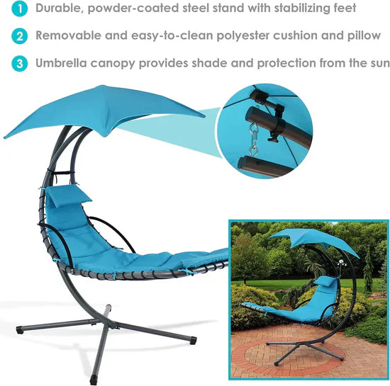 Heavy-Duty Steel Hammock Chair – Ergonomic Build with Premium Cushions & Pillows for Peak Coziness